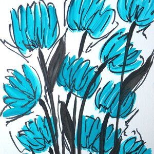 Untitled Floral Original painting by Artist Rachael Potter Blue Fowers